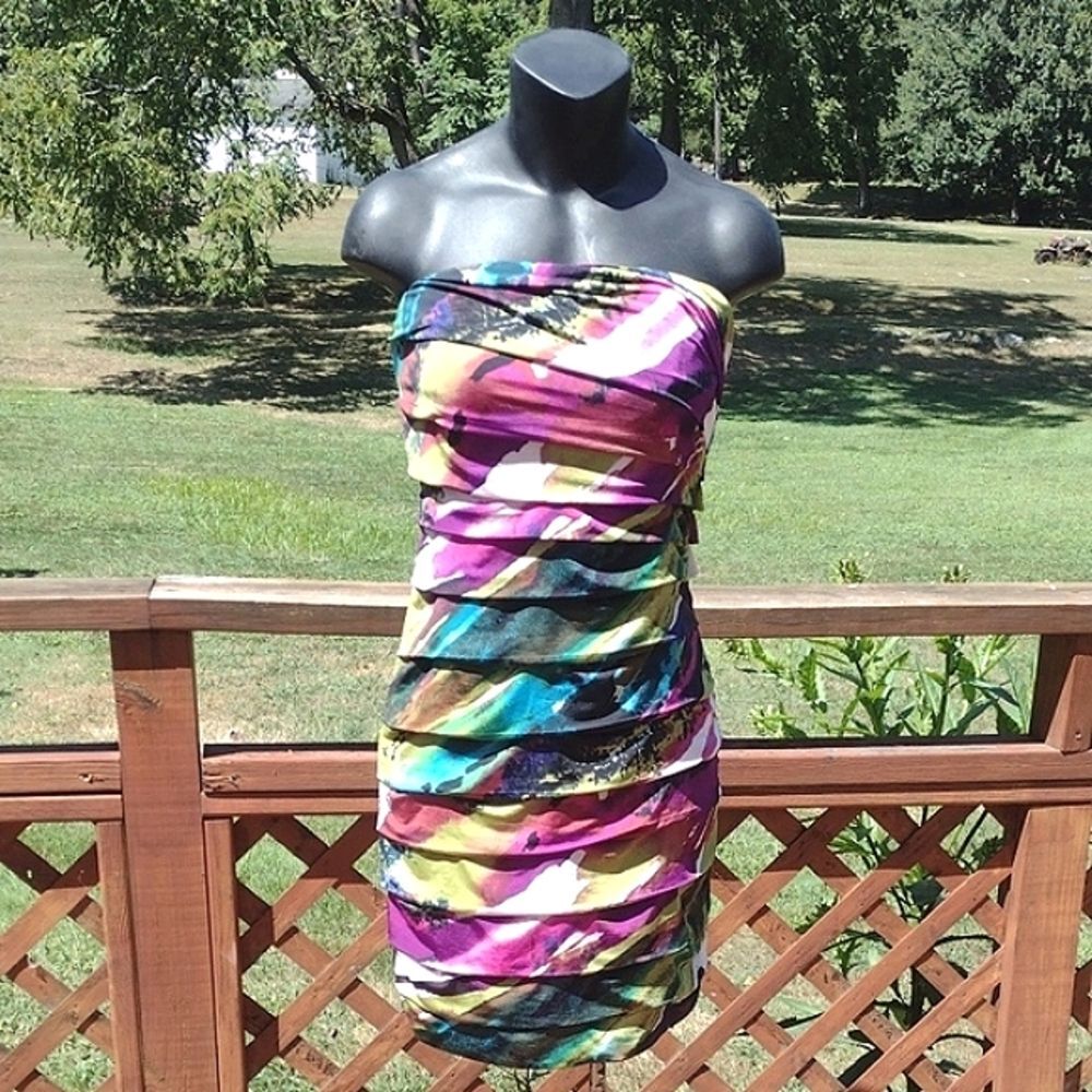 Speechless Jewel Tones Strapless Tiered Bodycon Dress Size Medium